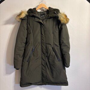 Sam Edelman Women’s Faux fur Trim hooded Parka Medium Olive Winter